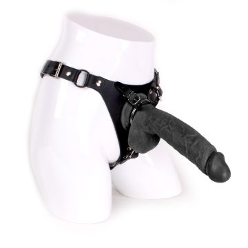 Kiotos Cox Leren Strap On Inclusief Zwarte Dildo Met Balzak - 24 cm