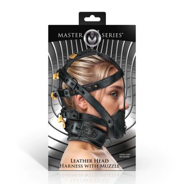 Master Series Leren Hoofdharnas met Muzzle - Zwart