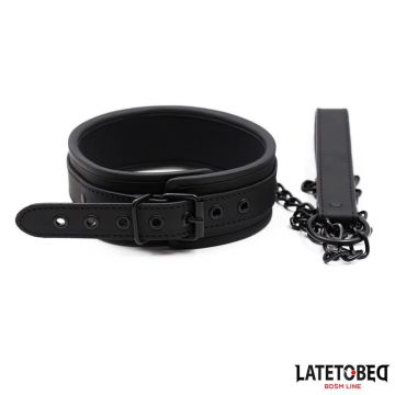 LATETOBED BDSM LINE Halsband met Ketting Neopreen Zwart