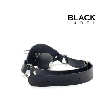 Black Label Leren Ball Gag met Oogje - Zwart