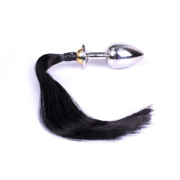 RVS Buttplug met zwarte paardenstaart