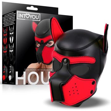 INTOYOU BDSM LINE Hondenmasker met Verwijderbare Snuit Neopreen Zwart/Rood