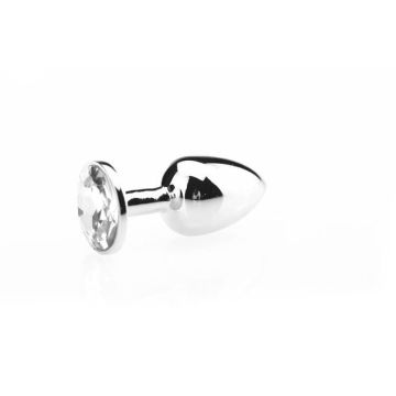 Kiotos Zilveren Buttplug met Transparante Siersteen - M