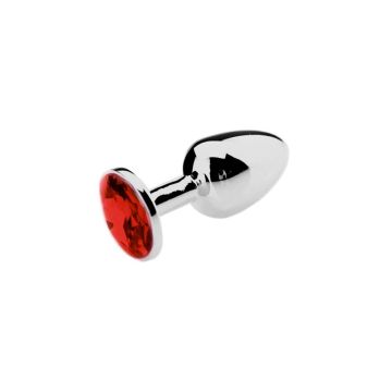 Kiotos Buttplug Aluminium met Rode Siersteen - Medium